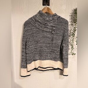 MARLED CABLE Split Turtleneck Sweater NWOT black marl